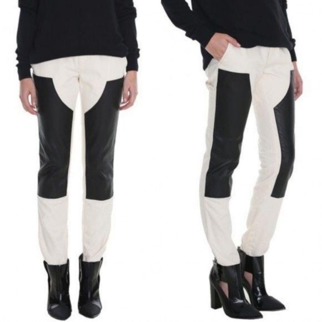Tibi Leather Carpenter Patch Skinny Jeans Lamb